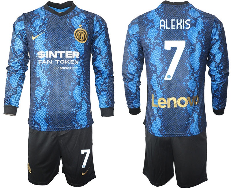 Men 2021-2022 Club Inter Milan home blue Long Sleeve #7 Soccer Jersey->inter milan jersey->Soccer Club Jersey